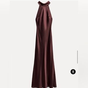 NWT Zara Satin Effect halter Neck Long Dress